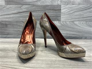 Gucci Metallic Python Embossed Leather Platform Pumps Size 41